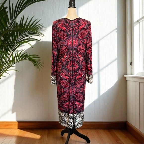 Maggy London Red & Black Printed Long Sleeve Sheath Dress - Size 16 - Picture 3 of 14